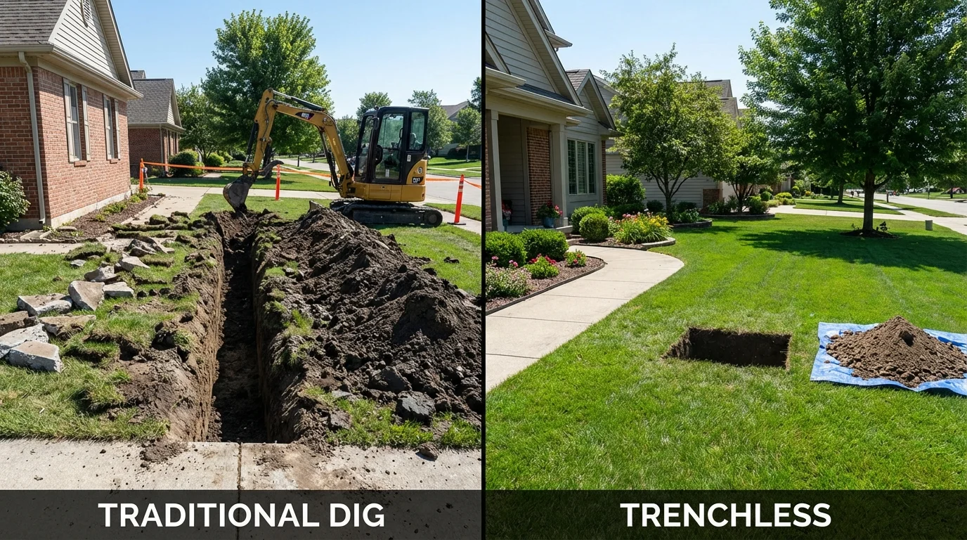 Trenchless sewer repair with minimal yard damage versus traditional excavation in Dundee, FL
